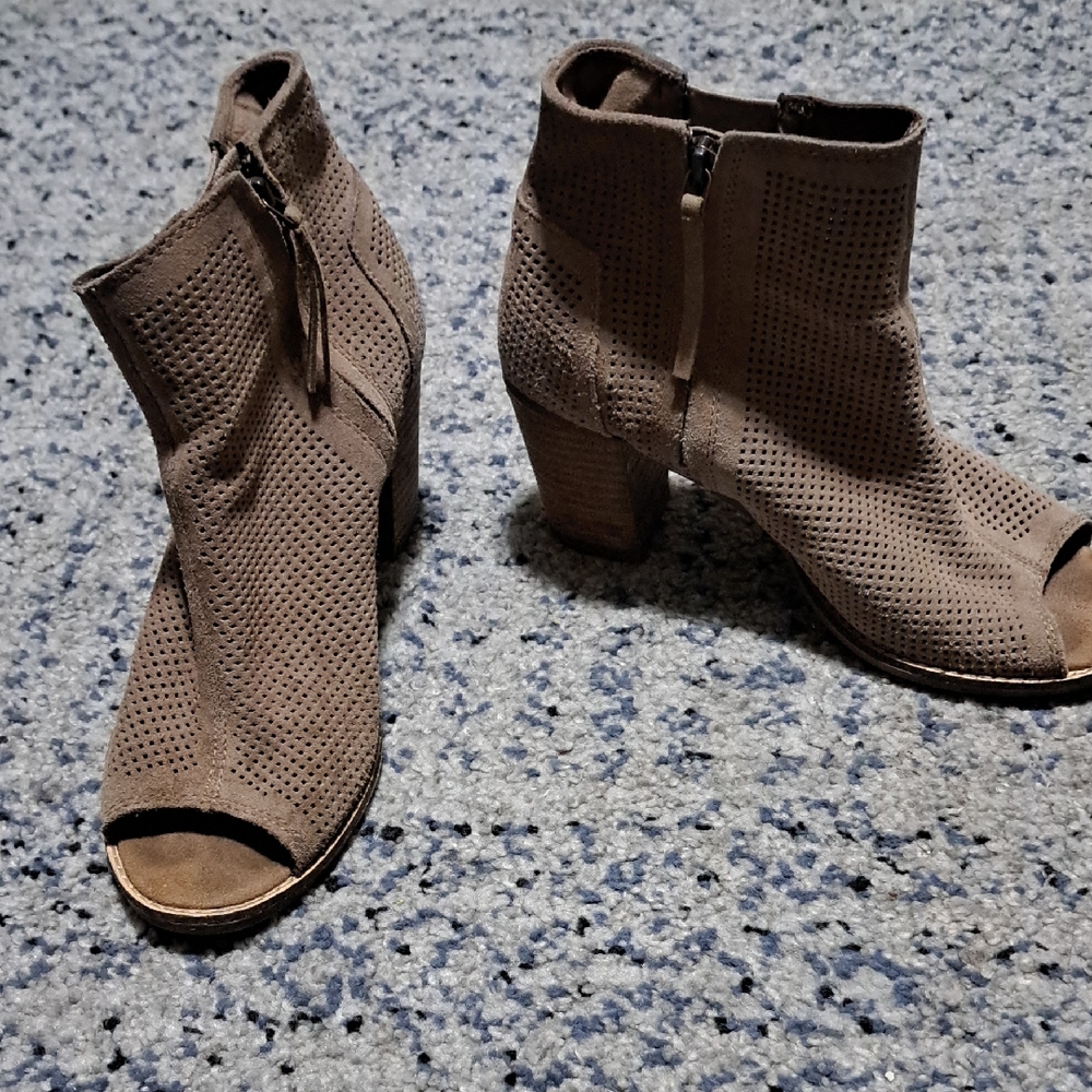 Toms Taupe Peep-Toe Ankle Booties